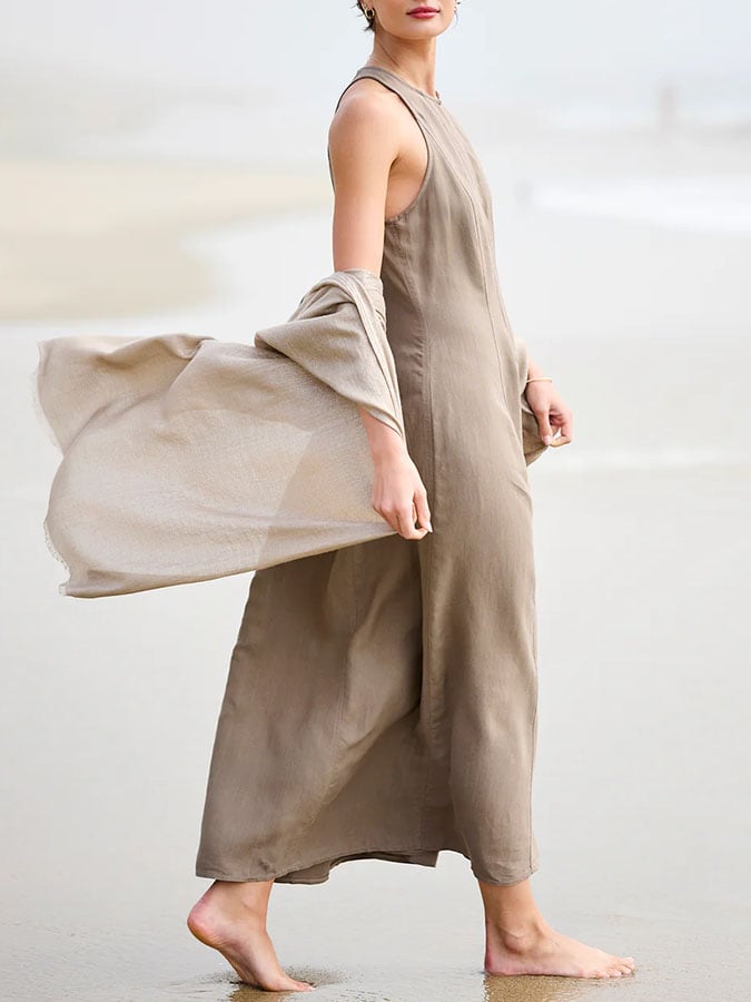 Women's Casual Solid Color Round Neck Sleeveless Dress