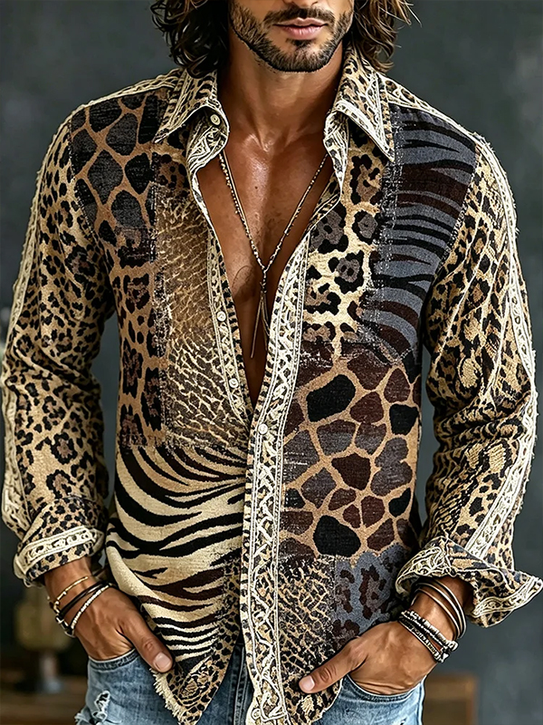 Men's Leopard Tiger Animals Patterns Long Sleeve Shirt