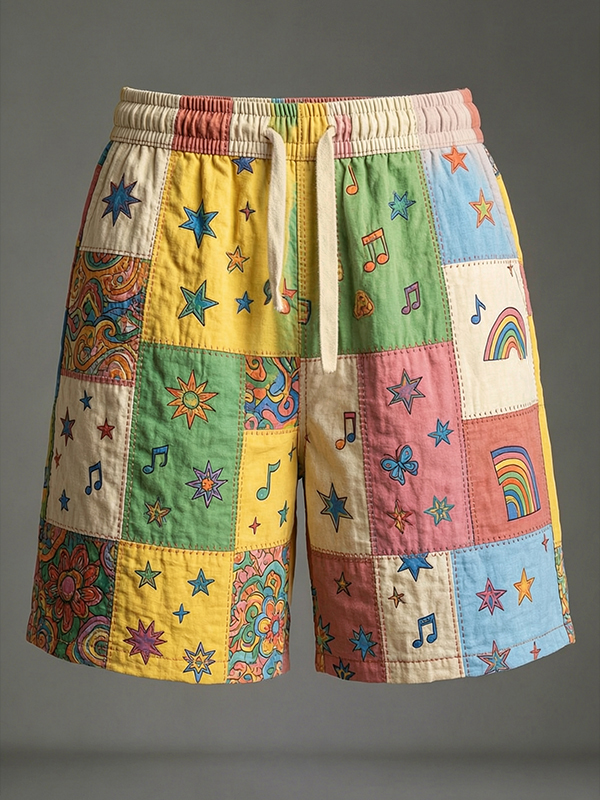 Men's Colorful Musical Notes And Rainbows Art Print Casual Shorts