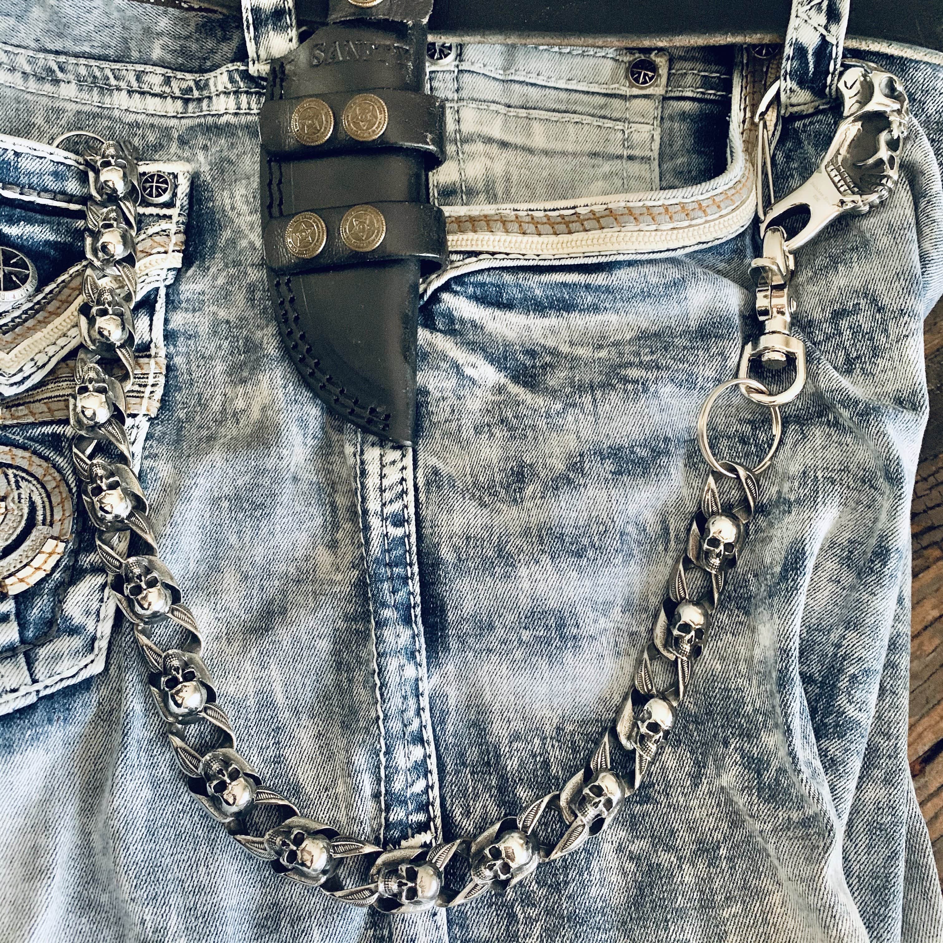 🔥LAST 4 HOURS 57% OFF -☠️"Road Warrior" Skull Wallet Chain- Links made of Skulls