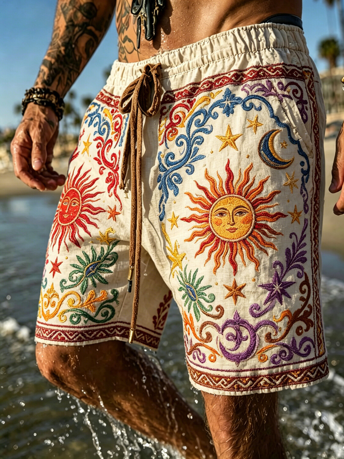 Men's Retro Sun And Moon Mystical Art Print Casual Shorts