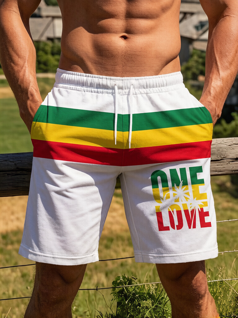 Men's One Love Stripe Art Print Casual Shorts