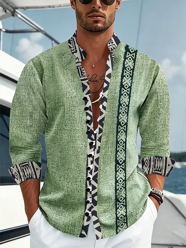 Men's Vacation Vintage Ethnic Patterned Print Long Sleeve Shirt