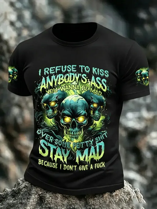 Men's Stay Mad Skull Gothic Art Print T-Shirt