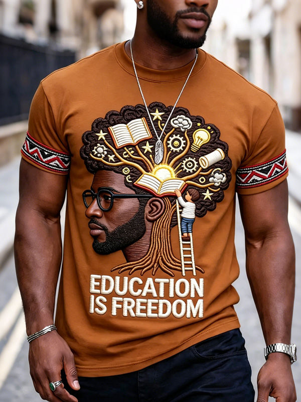 Men's Education Is Freedom Print Casual T-Shirt