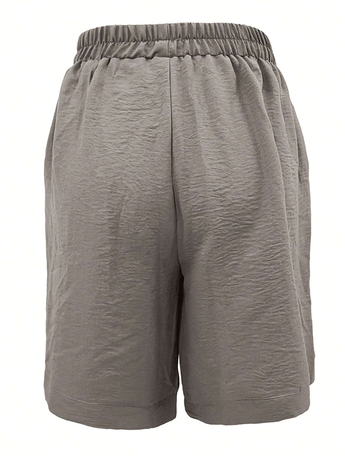 Women's Solid Color Buttoned Loose Casual Shorts (With Pockets)