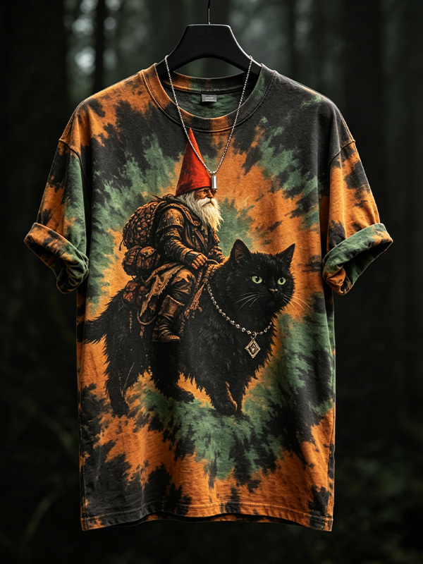 Men's Hippie Cat Tie-Dye Art Print T-Shirt