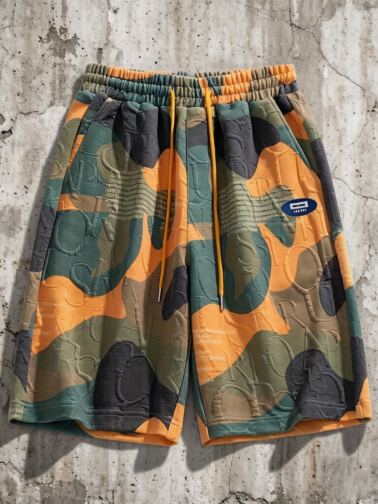 Men's Camo Embossed Logo Print Vacation Casual Shorts