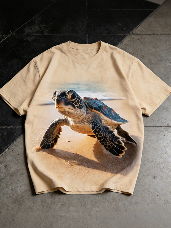 Men's 3D Baby Sea Turtle Art Print Drop Shoulder Casual T-Shirt