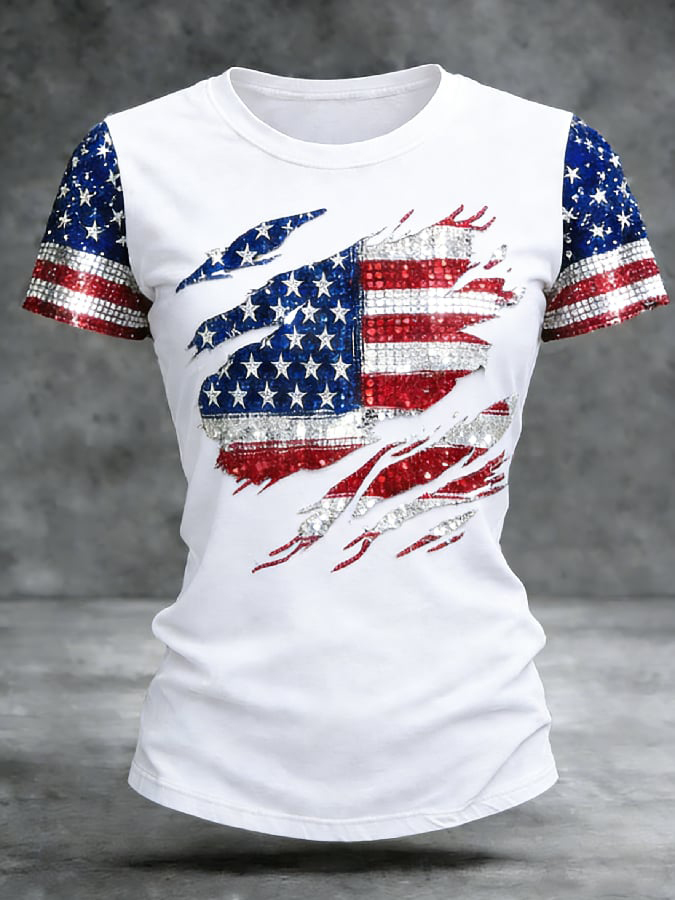 Women's Independence Day Flag Print Casual T-Shirt