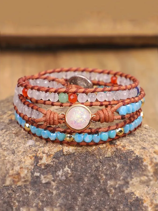 Multicolor Agate Beads Tiered Braided Bracelet