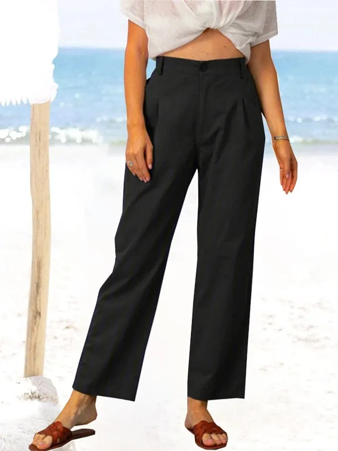 Women's Loose Casual Pleated Straight Leg Pants