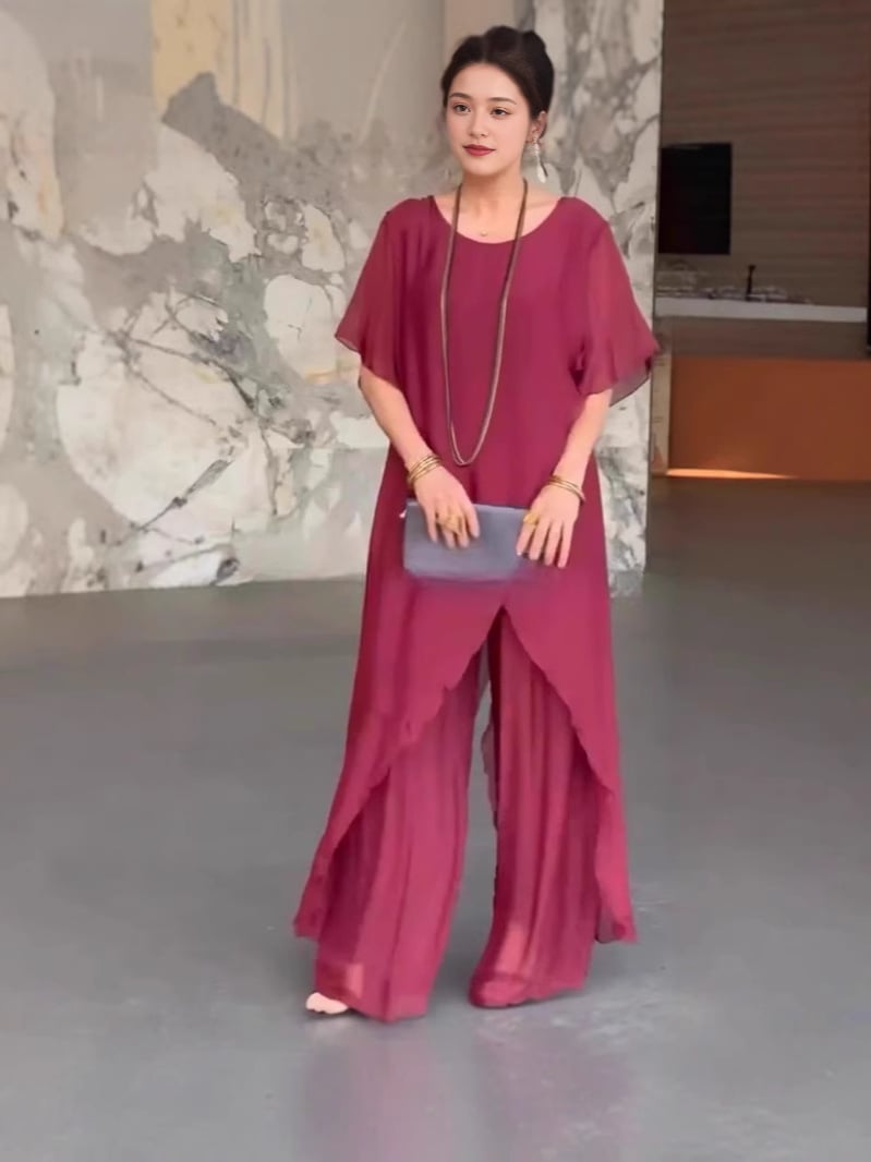 💖Women's irregular top and loose pants set(Top + Pants)
