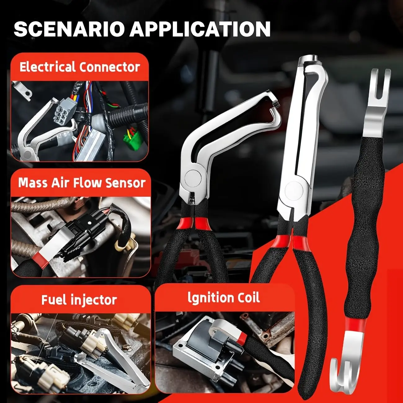 5-piece automotive electrical disconnect tool set — high carbon steel 60° connector separator, hose clamp pliers, hose removal tools, terminal removal tools, includes portable storage bag, Father’s Day gift