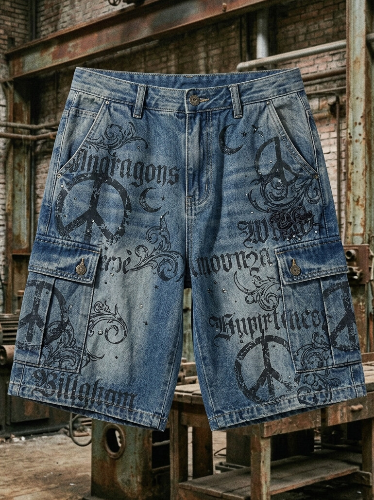 Men's Peace And Love Art Print Cargo Shorts