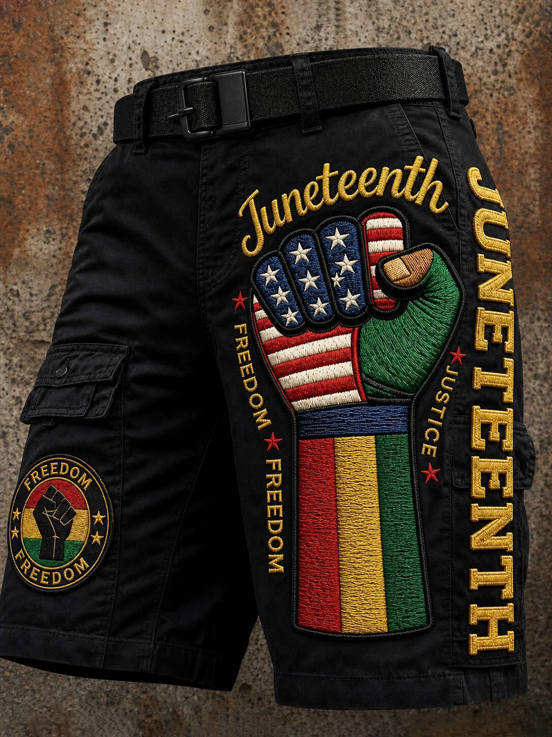 Men's Juneteenth Freedom Fist Art Print Casual Shorts