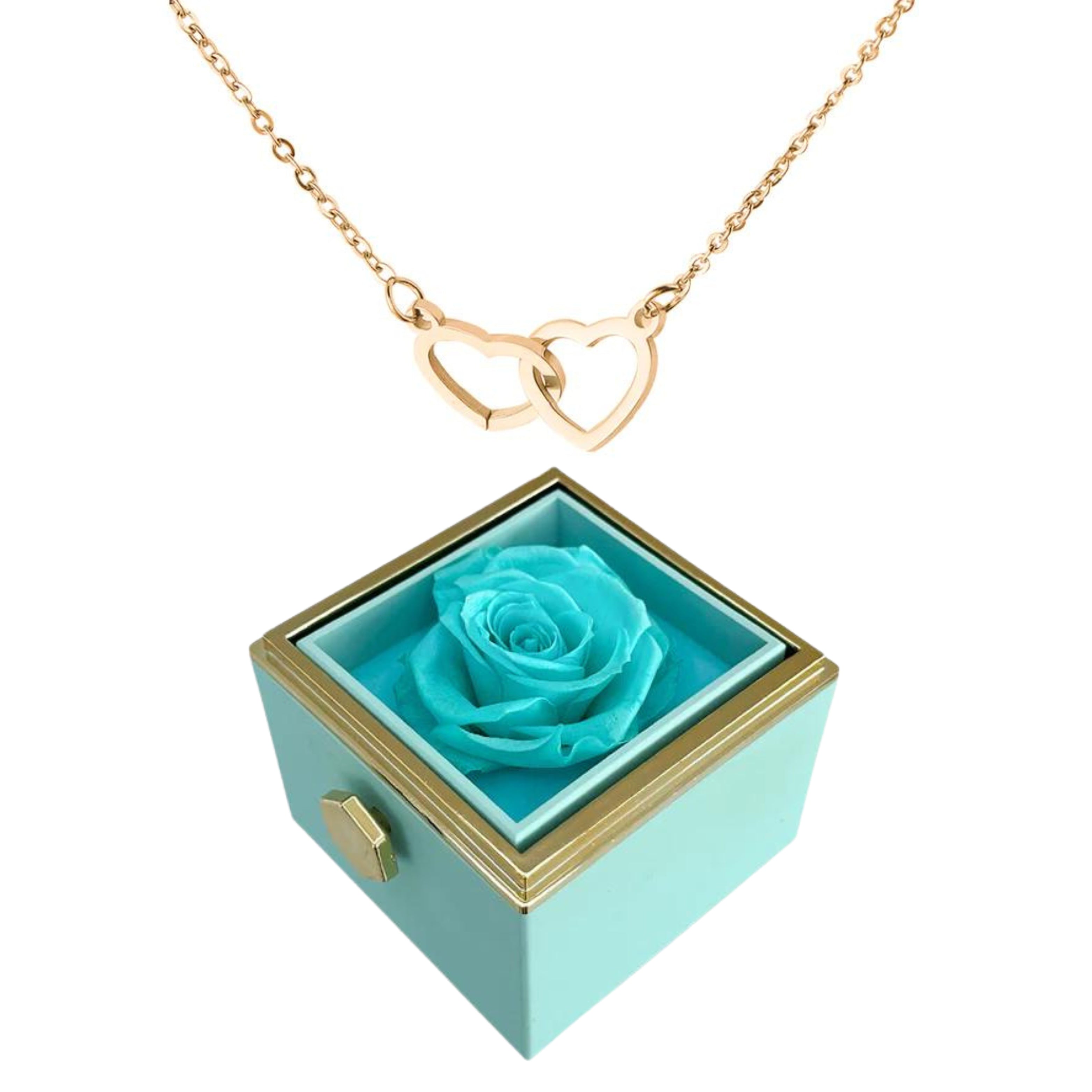 Pheromania ETERNALLY PRESERVED ROTATING ROSE BOX - W/ ENGRAVED HEART NECKLACE