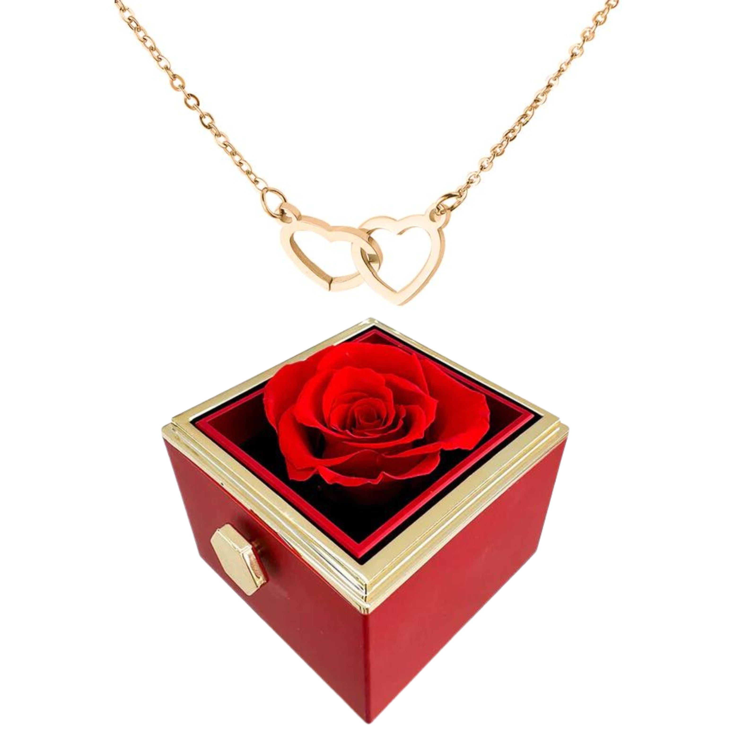 Pheromania ETERNALLY PRESERVED ROTATING ROSE BOX - W/ ENGRAVED HEART NECKLACE