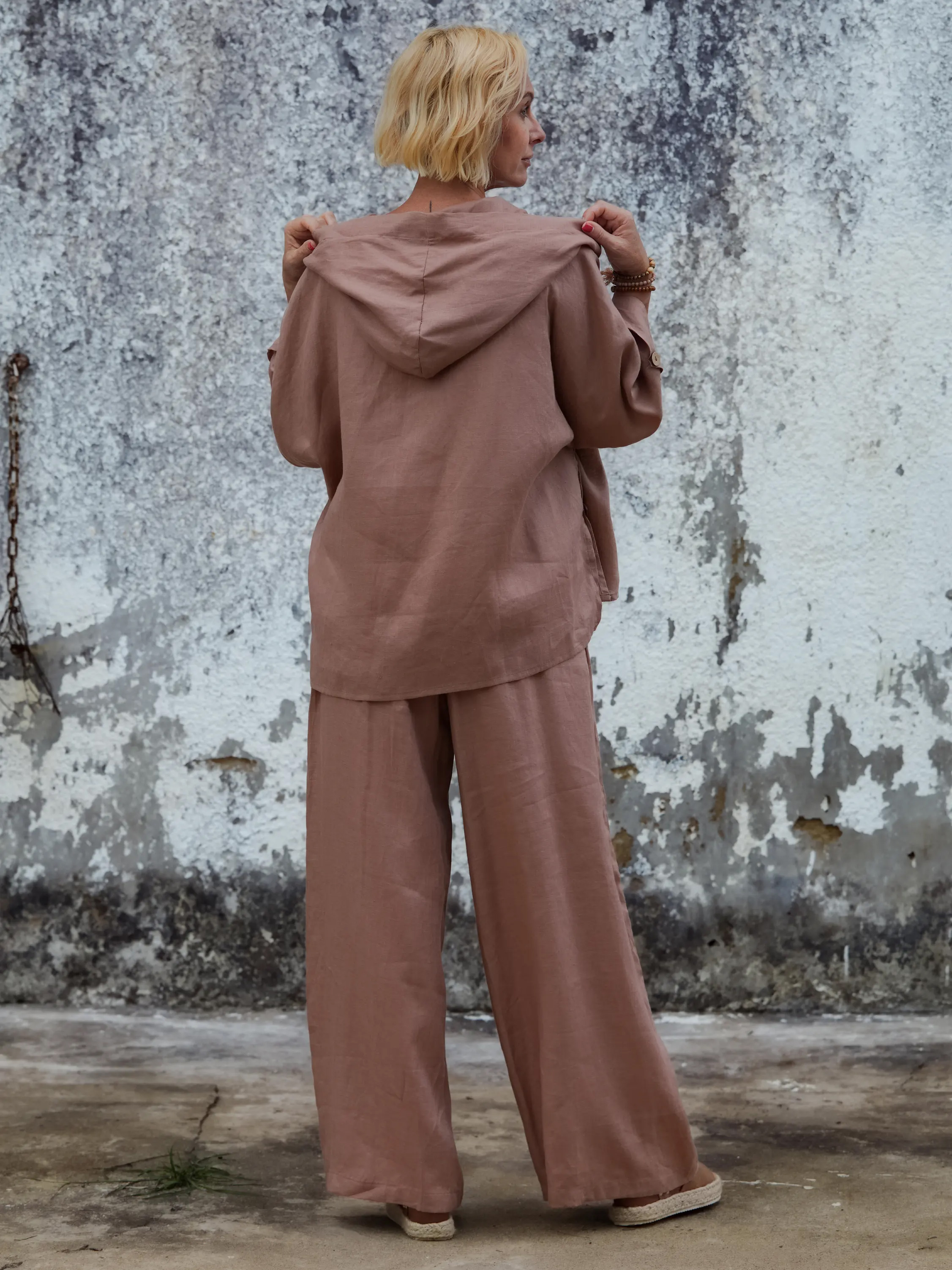 Women's Linen Hooded Jacket and Pats Sets
