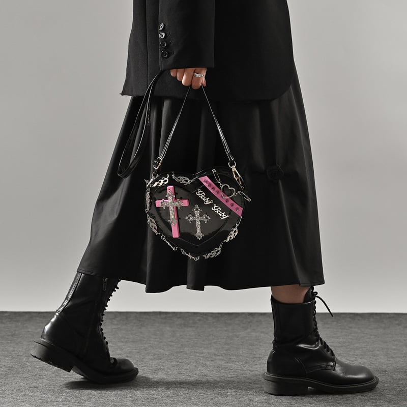 Gothic style women's bag new-heart-shaped punk style shoulder bag