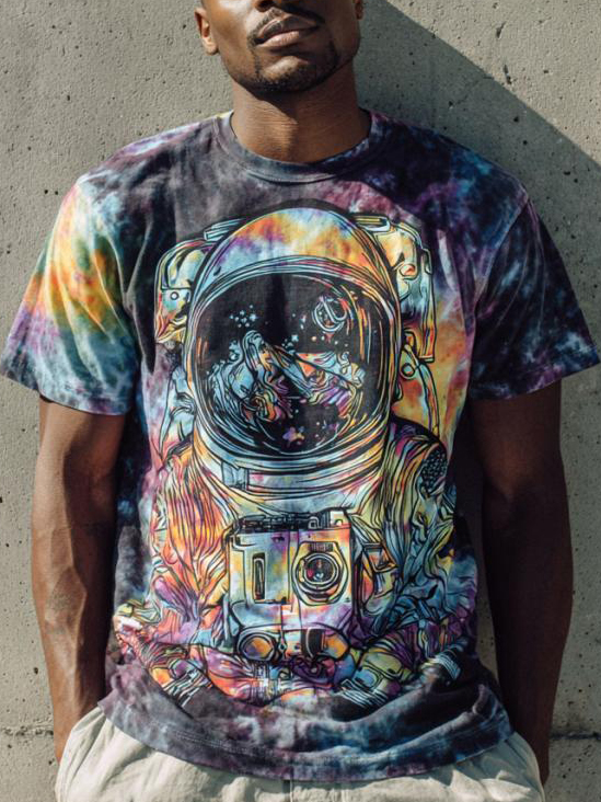 Men's Tie Dye Astronaut Space Art Print T-Shirt