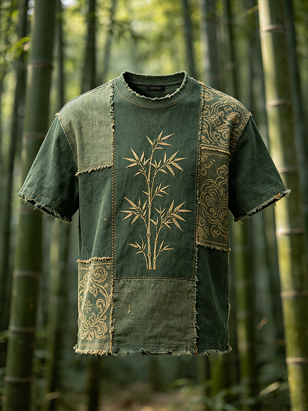 Men's Bamboo Patchwork Print Casual T-Shirt