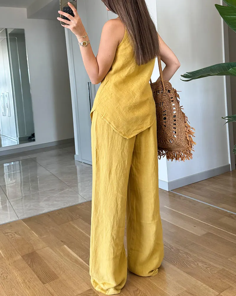 Irregular sleeveless casual two-piece set