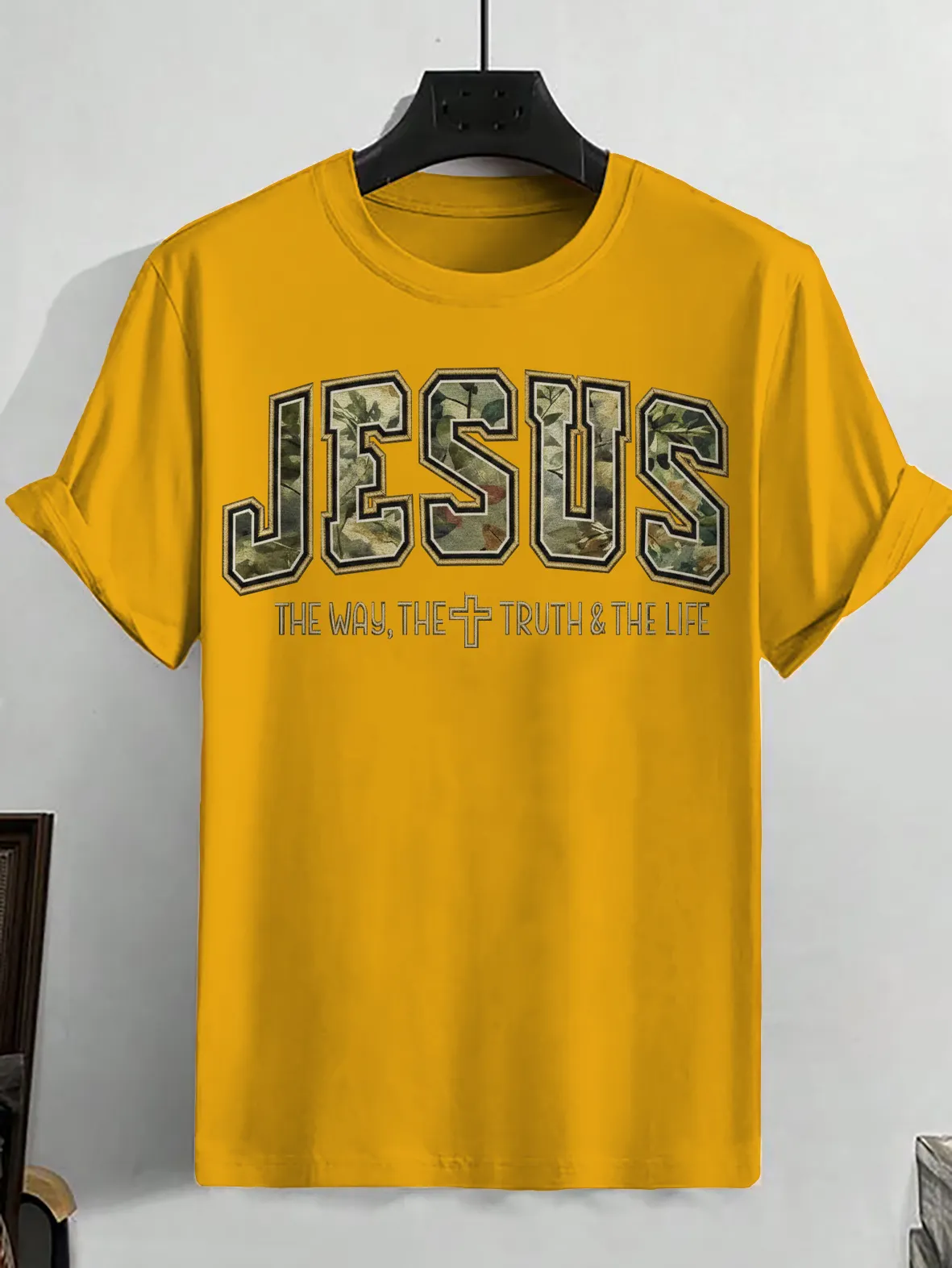 Men's Camouflage Jesus The Way The Truth The Life Print Cotton Casual T-Shirt