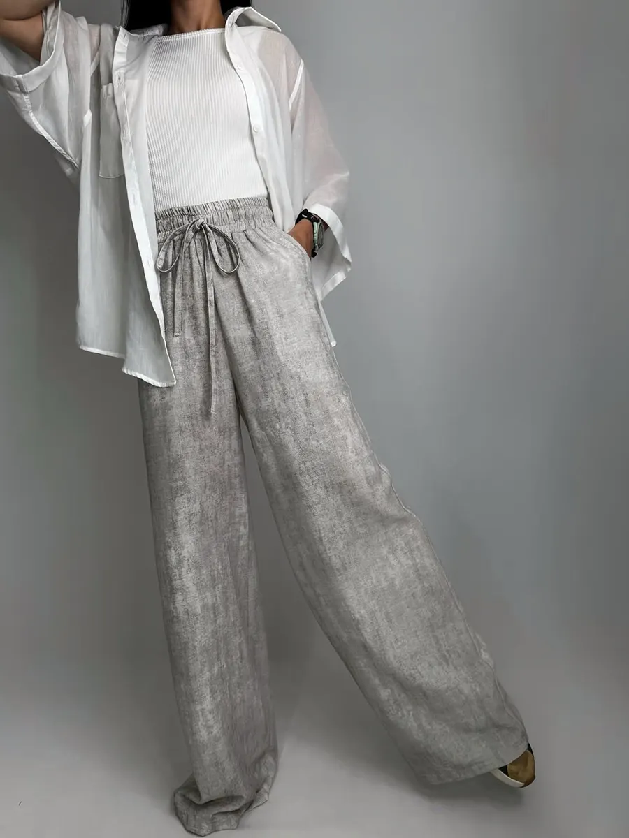 Women's Tie-dyed Cotton and Linen Straight Pants