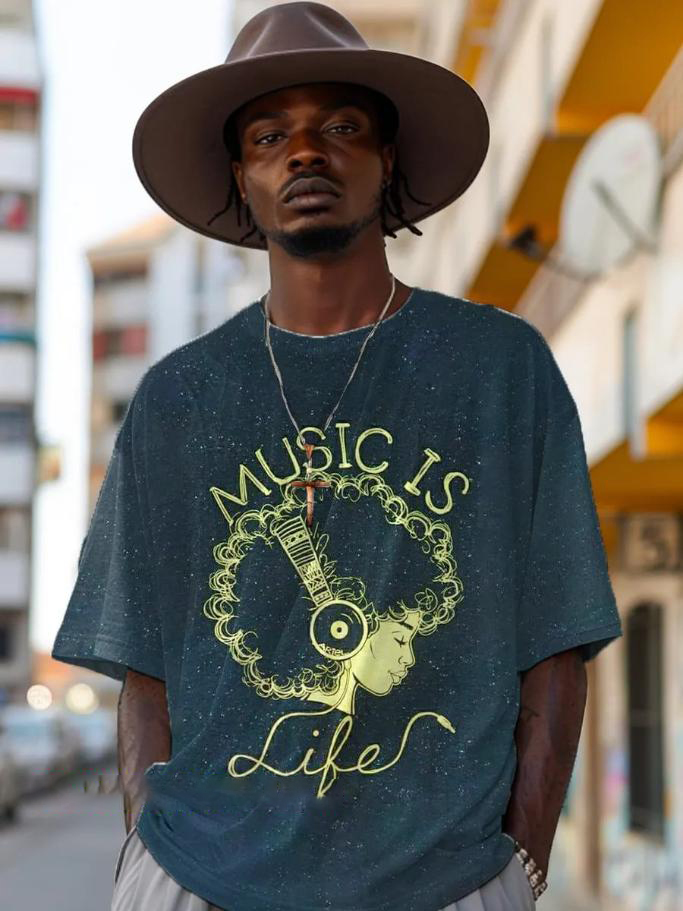 Men's Music Is Life Graphic Print Casual T-Shirt