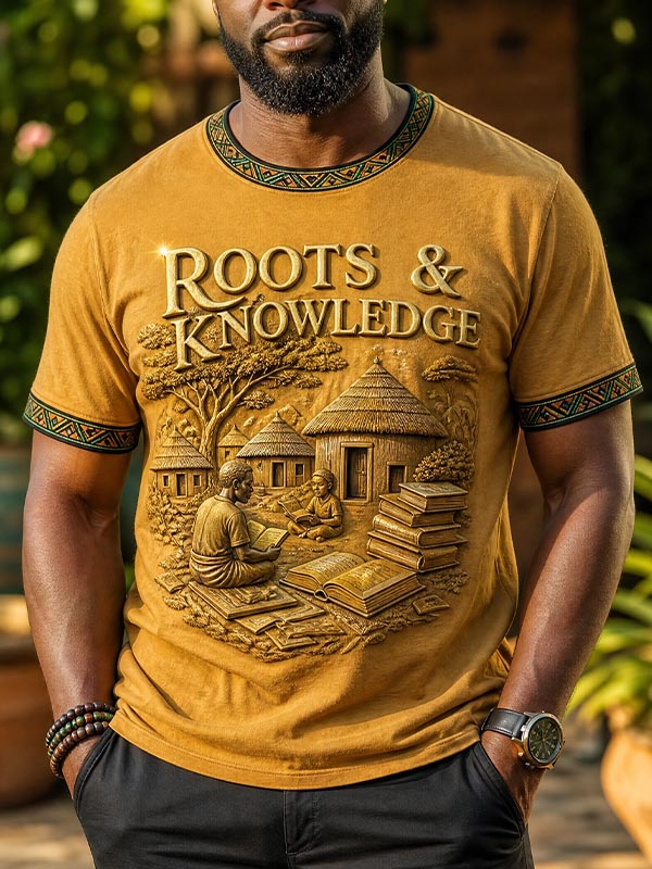 Men's Roots and Knowledge African Village Print Casual T-Shirt