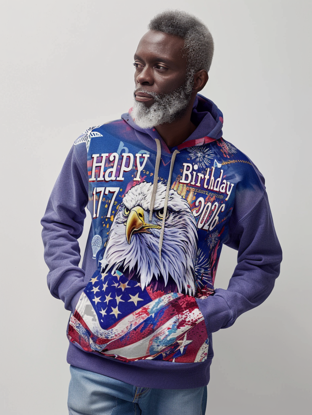 Men's U.S. Independence Day Eagle Print Pocket Hoodie