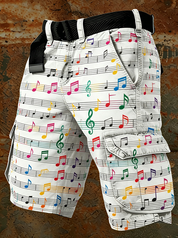 Men's Colored Musical Notes Art Print Cargo Shorts