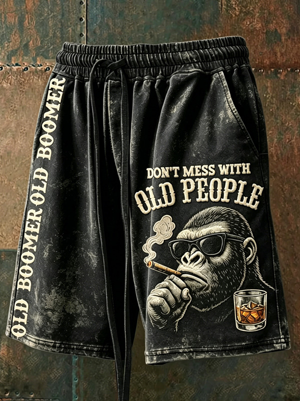 Men's Don't Mess With Old People Gorilla Art Print Casual Shorts