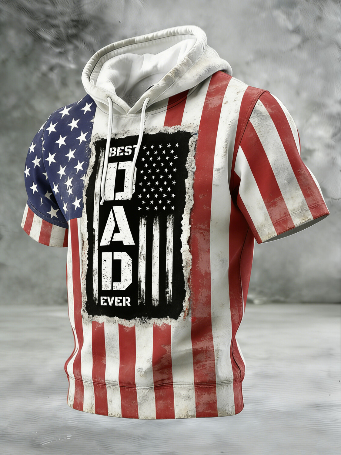 Men's Best Dad Ever USA Flag Print Casual Hooded T-Shirt
