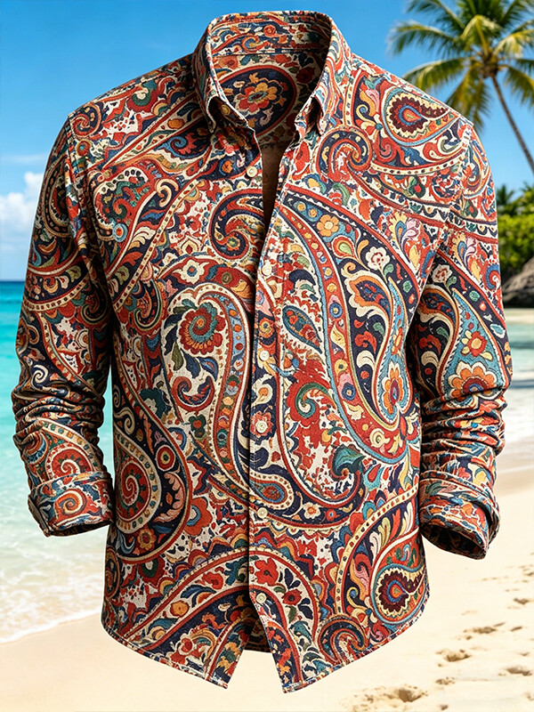 Men's Retro Paisley All Over Print Long Sleeve Shirt