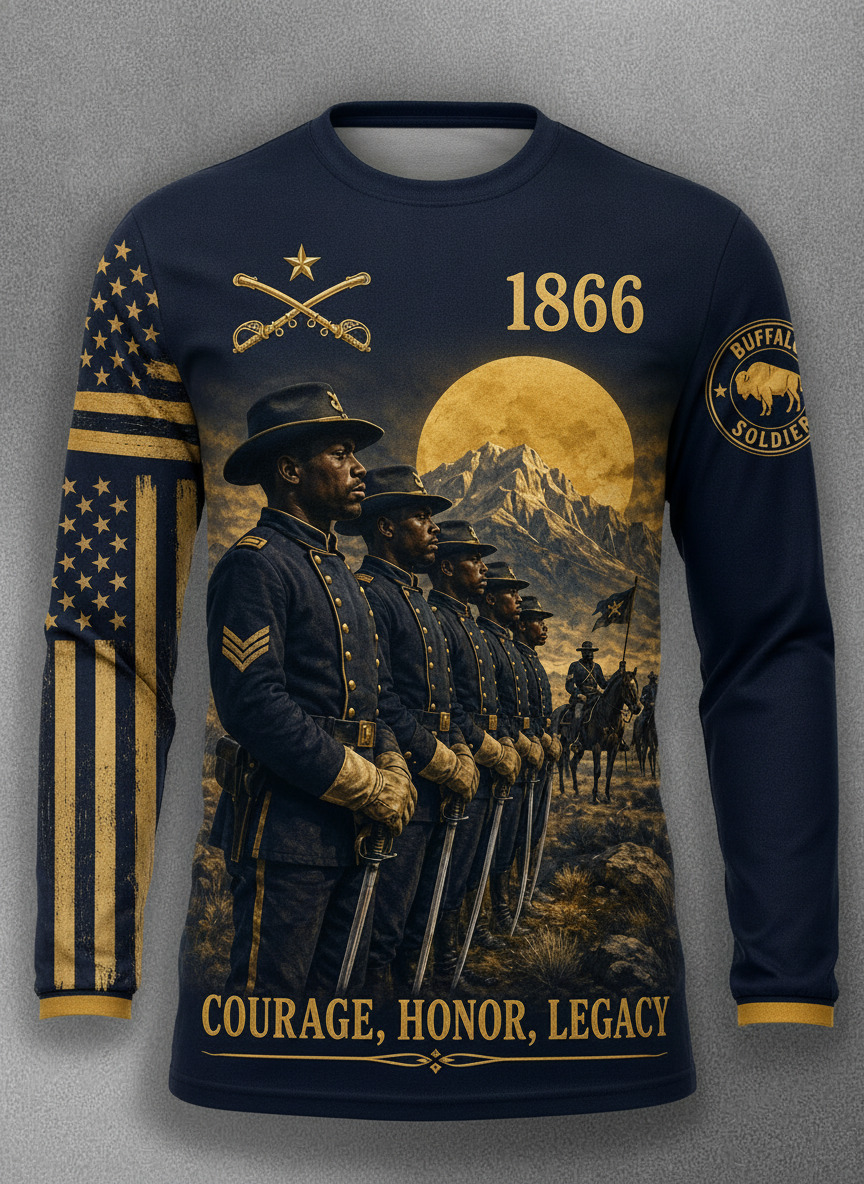 Men's Retro Western Style Buffalo Soldiers 1866 Print Long Sleeve T-Shirt