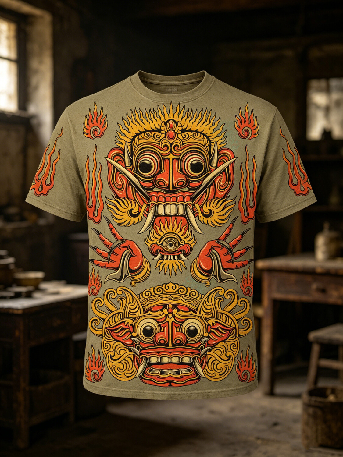 Men's Monster Mask Mythology Print Casual T-Shirt