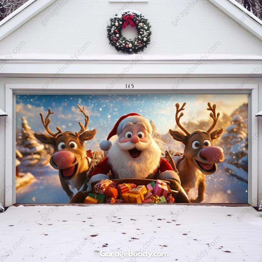 Garage Buddy | Santa & Reindeers | Christmas Garage Door Cover