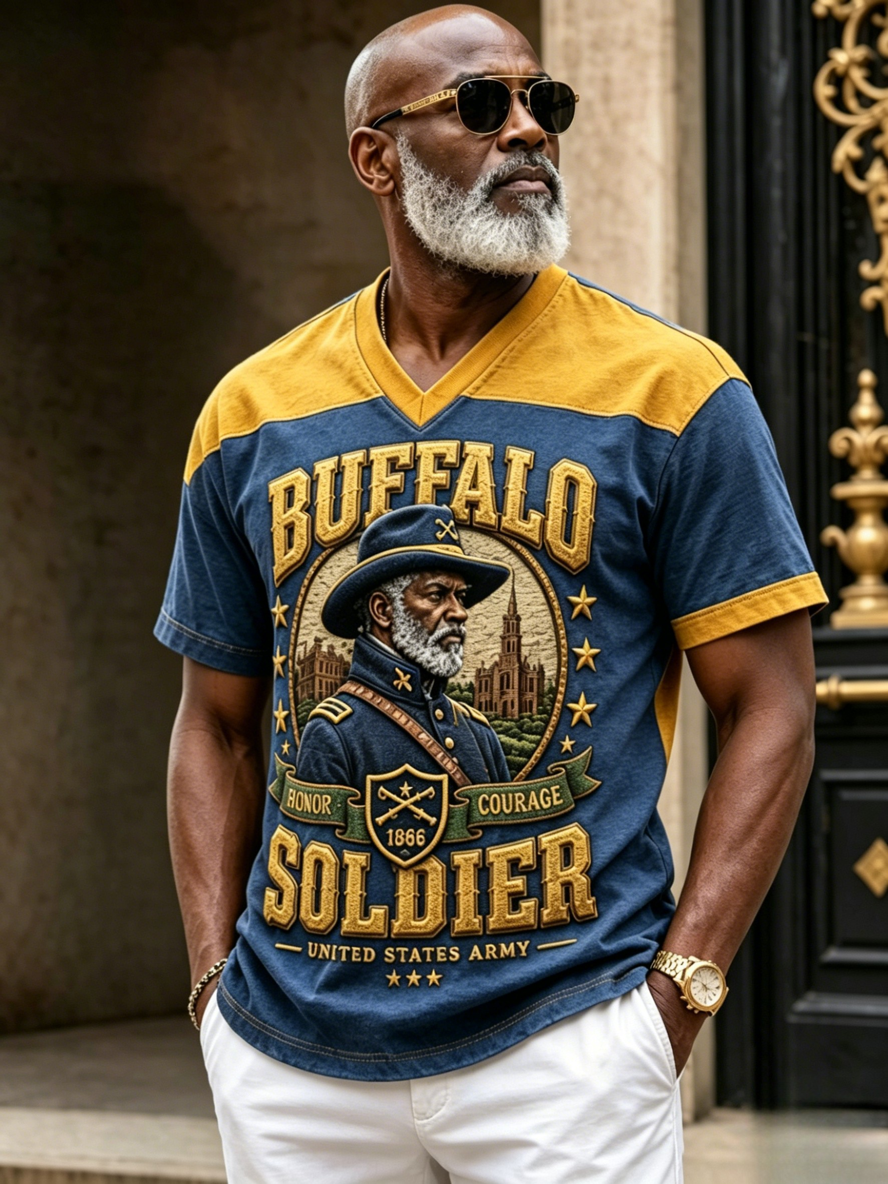 Men's Vintage Buffalo Soldier American Art Print T-Shirt