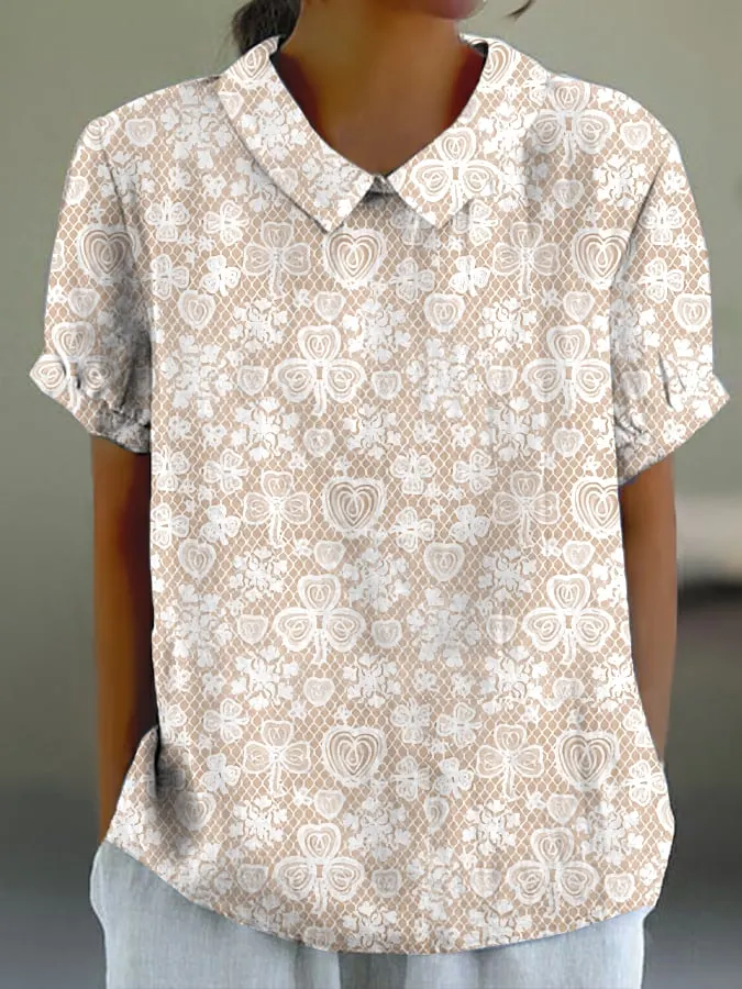 Women's Saint Patrick's Day clover lace print shirt