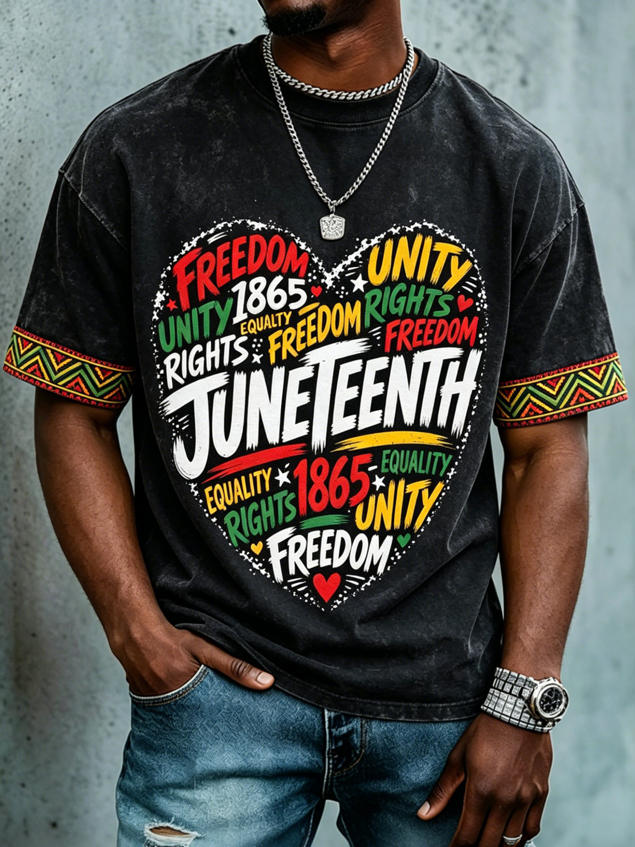Men's Black Rights Unity Equality Freedom Juneteenth Print Casual T-Shirt