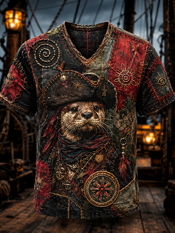 Men's Otter Pirates Art Print T-Shirt