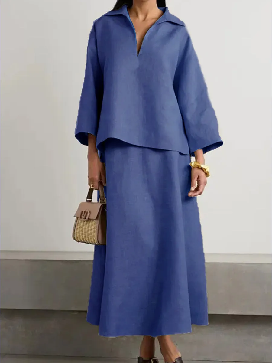 Women's V-neck Top and Skirt Two-piece Suit