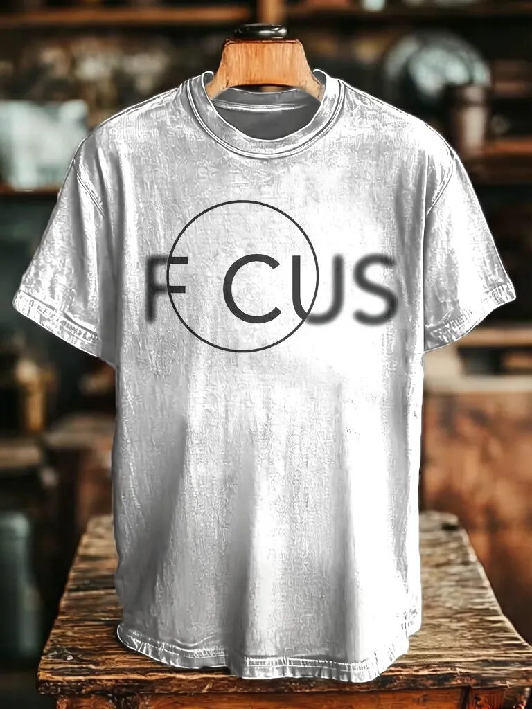 Men's Minimal FOCUS Circle Print Cotton Casual T-Shirt