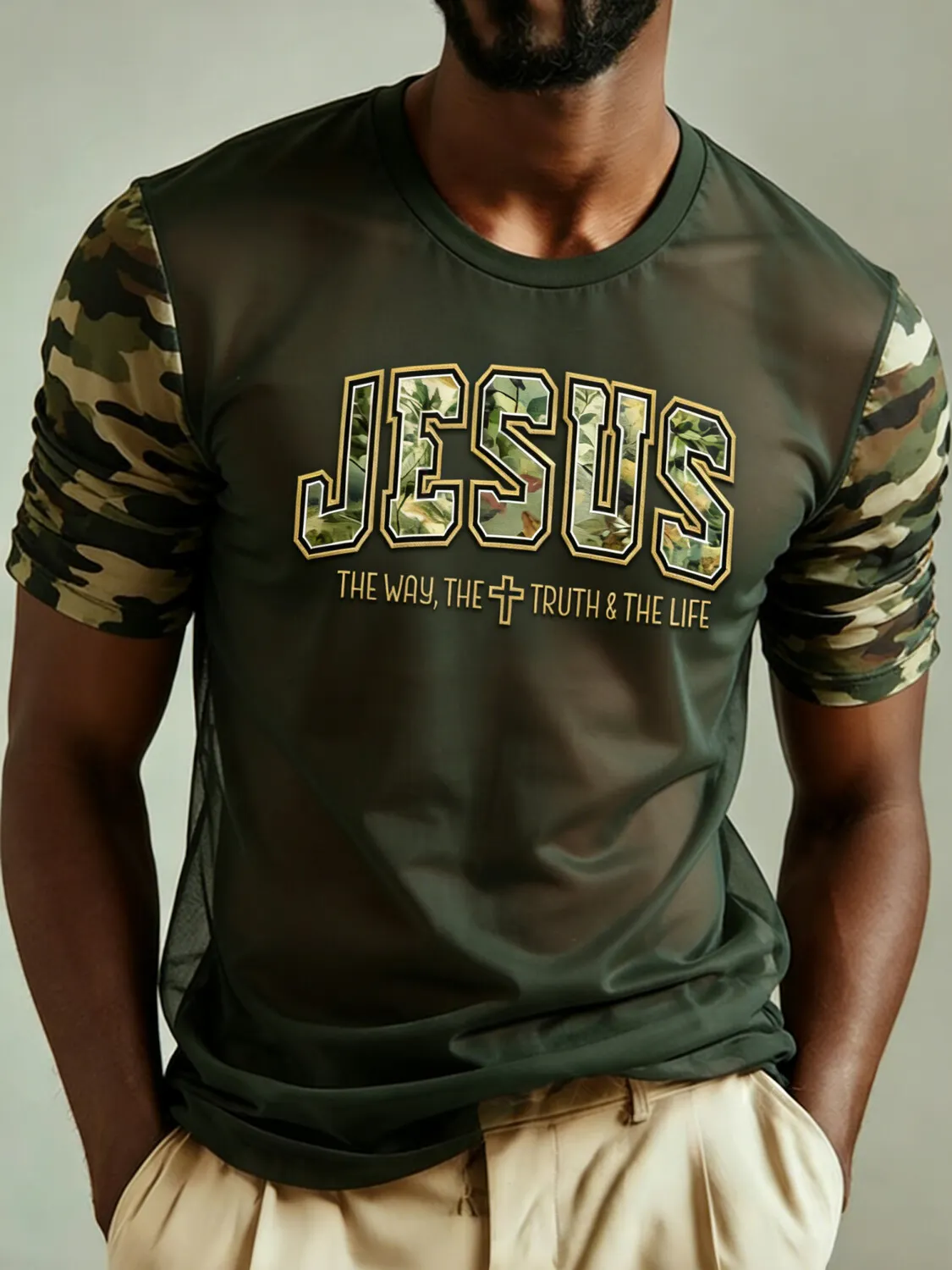 Men's Jesus Christian Camo Print T-Shirt