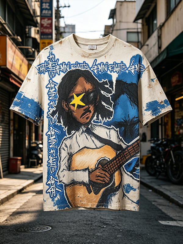 Men's Hiphop Guitarist Abstract Graffiti Art Print T-Shirt