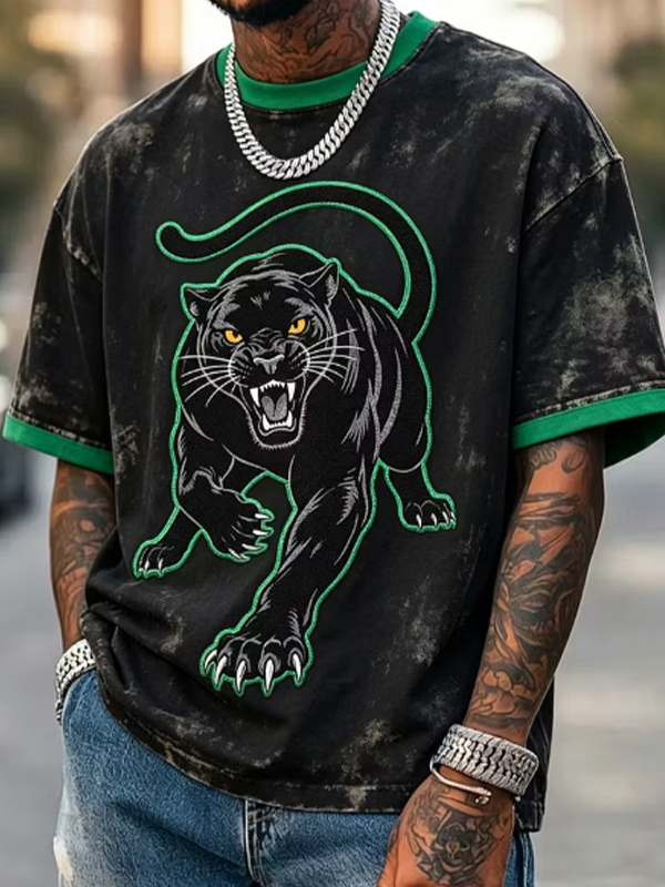 Men's Panther Contrast Binding Print T-Shirt