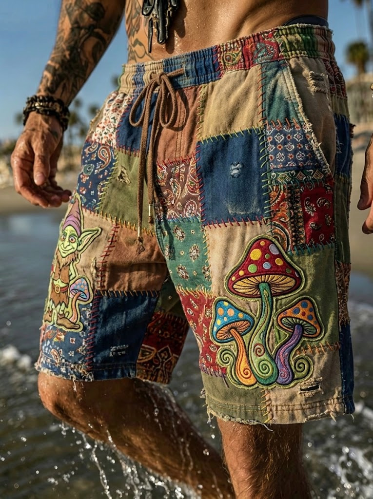 Men's Goblins And Mushrooms Print Casual Shorts
