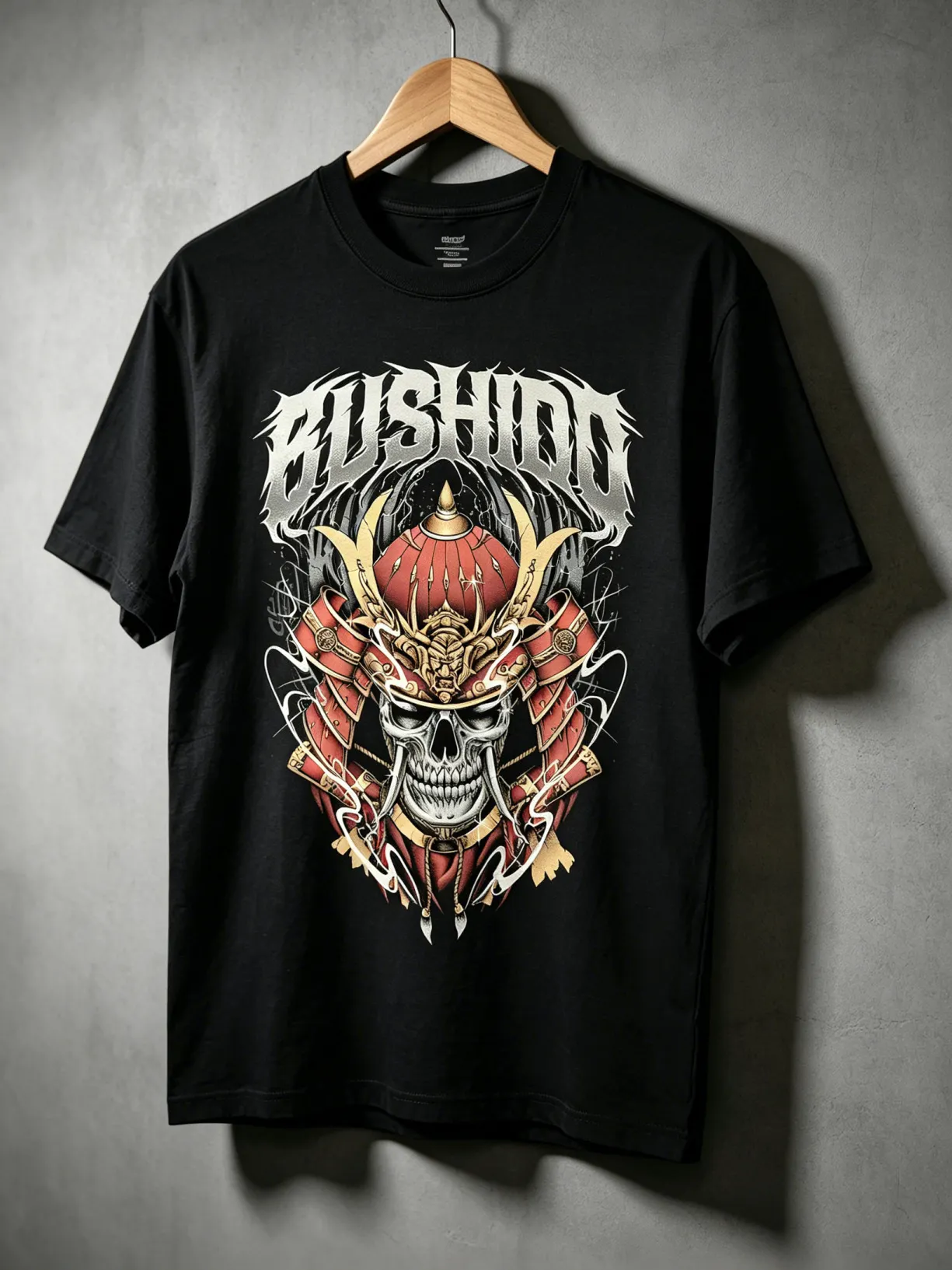 Men's Bushido Samurai Skull Print Cotton Casual T-Shirt